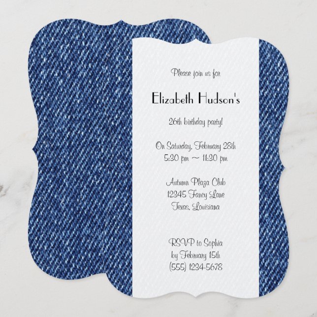 Invitación Denim Fabric, Denim Texture, Blue Denim, Cumpleaño (Anverso / Reverso)