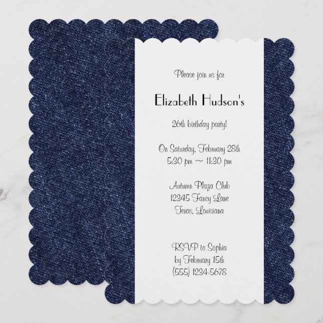 Invitación Denim Fabric, Denim Texture, Blue Denim, Cumpleaño (Anverso / Reverso)