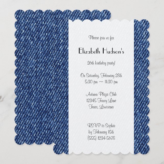 Invitación Denim Fabric, Denim Texture, Blue Denim, Cumpleaño (Anverso / Reverso)