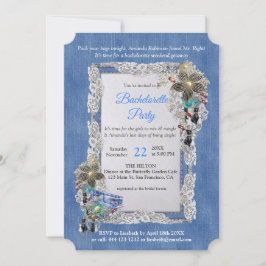 Invitación Denim Flor texturada Lace y Joyas de disfraces