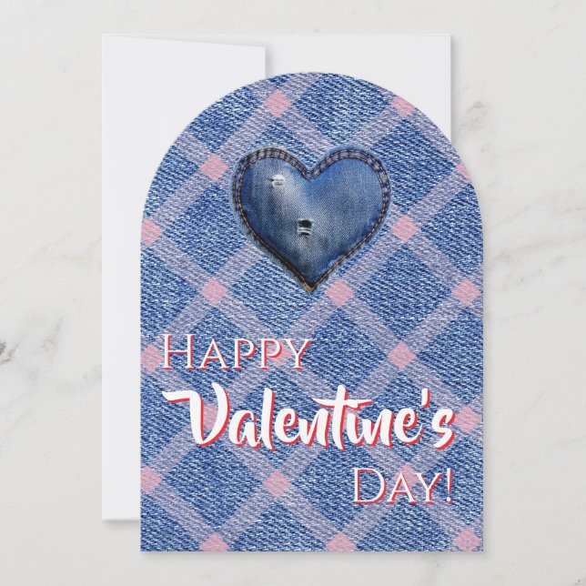Invitación Denim Heart Valentine's Day Plaid Friendship  (Anverso)