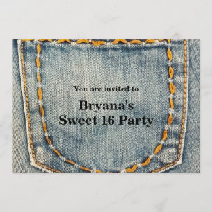 Invitación Denim Jean Stitched Pocket Birthday Party