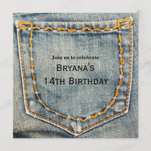 Invitación Denim Jean Stitched Pocket Birthday Party