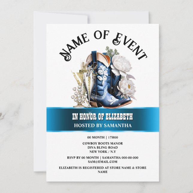Invitación Denim lace cowgirl botas peony floral chic (Anverso)