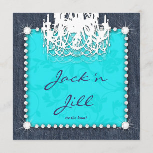 Invitación Denim n Diamonds Boda Chandelier Floral Blue