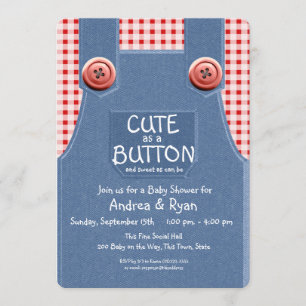 Invitación Denim Overalls Cuta como botón