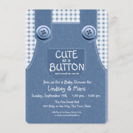 Invitación Denim Overalls Cuta como botón Azul