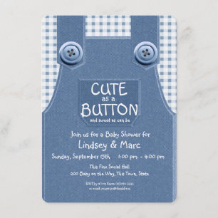 Invitación Denim Overalls Cuta como botón Azul