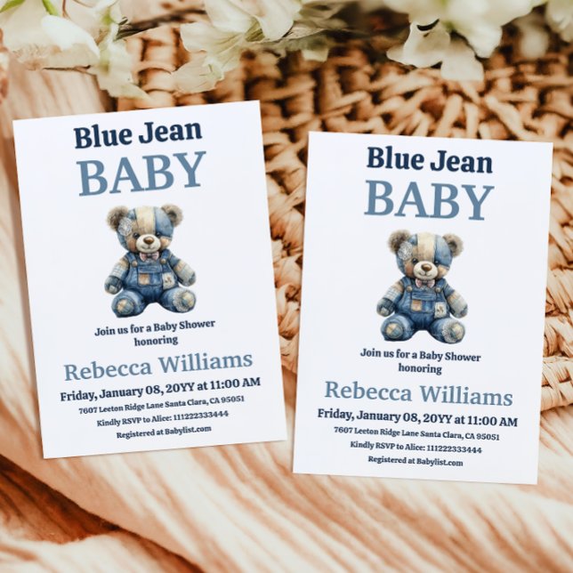 Invitación Denim Patchwork Bear Boy Blue Jean Baby Shower (Subido por el creador)
