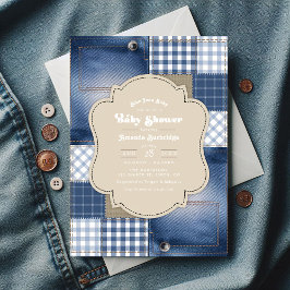 Invitación Denim Patchwork Moda rusa Azul Jean Baby Shower