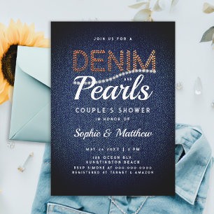 Invitación Denim Pearls Couple Weddy Ducha Elegante Rústico