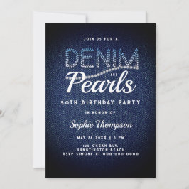 Invitación Denim Pearls Elegante Rustic Modern 50 cumpleaños