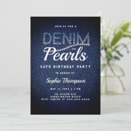 Invitación Denim Pearls Elegante Rustic Modern 50 cumpleaños