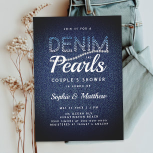 Invitación Denim Pearls Pareja Wedding Ducha Rustica Moderna
