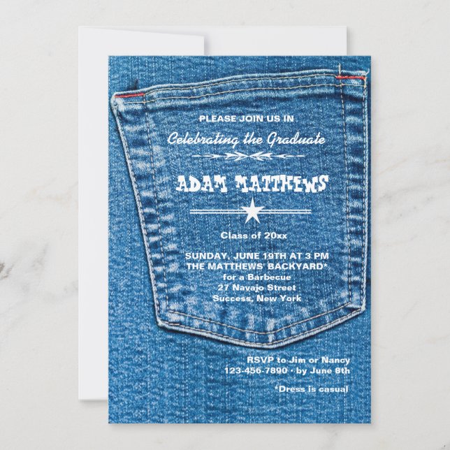 Invitación Denim Pocket Graduation Invitation (Anverso)