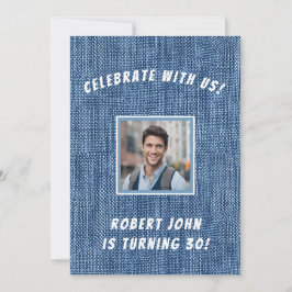 Invitación Denim Print 30 cumpleaños dorado