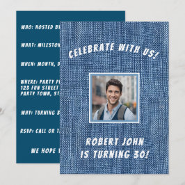 Invitación Denim Print 30 cumpleaños dorado