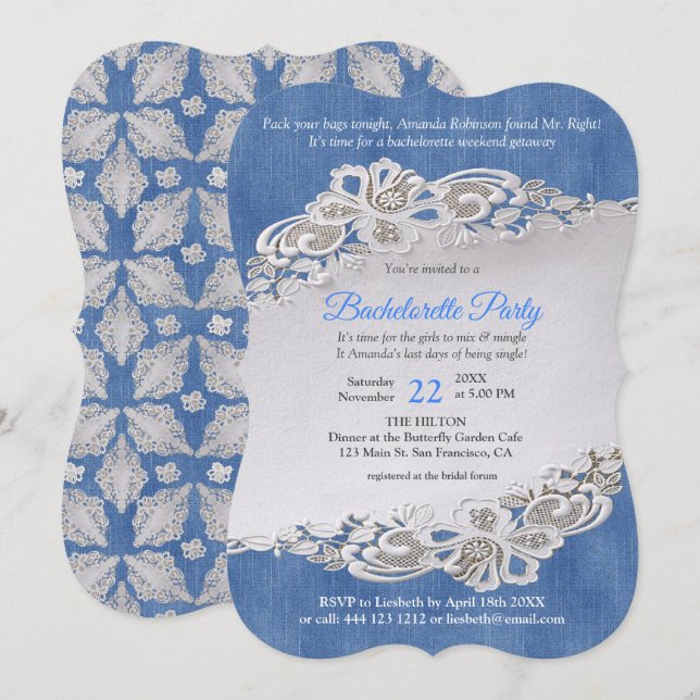 Invitación Denim Textured and flower Lace (Anverso / Reverso)