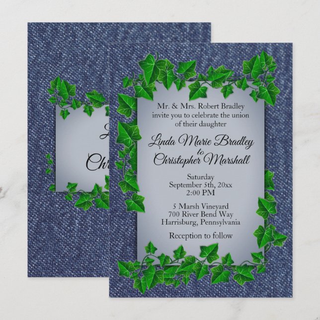 Invitación Denim Vines Wedding Invitation 4.5" x 6.25" (Anverso / Reverso)