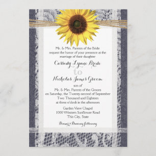 Invitación Denim y Boda de girasoles de encaje
