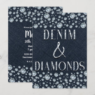 Invitación Denim y Diamantes Brillo Fiesta de Cumpleaños Glam