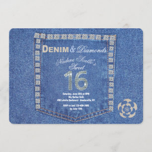Invitación Denim y Diamantes Dulce Dieciséis Cumpleaños