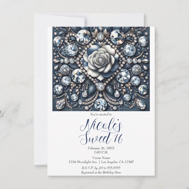 Invitación Denim y Diamantes Glam Bling Rosa Cumpleaños Dulce (Anverso)