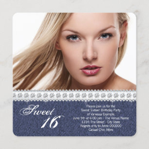 Invitación Denim y Diamond Sweet Dieciséis Fiestas