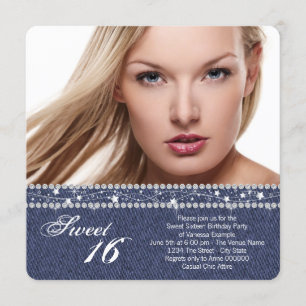 Invitación Denim y Diamond Sweet Dieciséis Fiestas