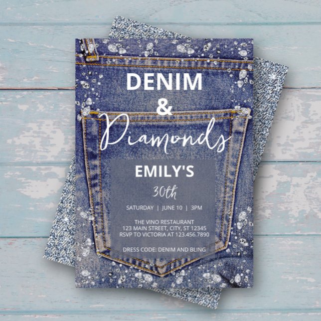 Invitación Denim y Diamonds Bling Jean Glam Fiesta de Cumplea (Subido por el creador)