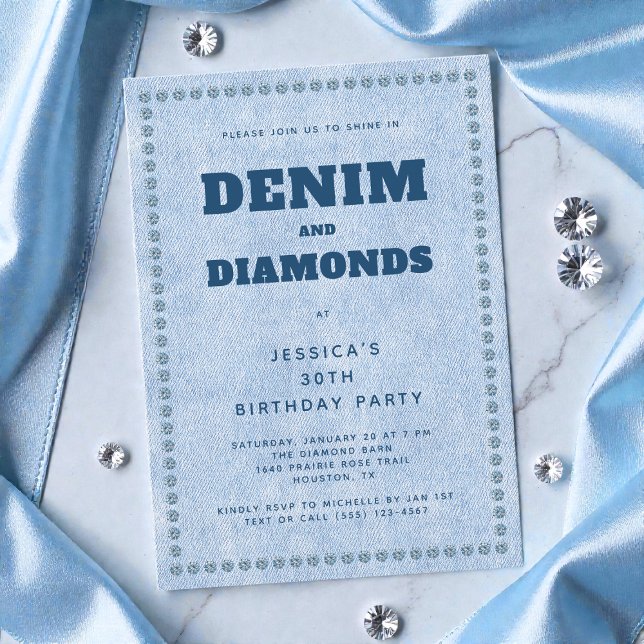 Invitación Denim y Diamonds Blue Jeans 30 cumpleaños Fiesta (Denim and Diamonds Blue Jeans 30th Birthday Party Invitation)