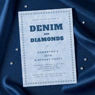 Invitación Denim y Diamonds Blue Jeans 40 cumpleaños Fiesta
