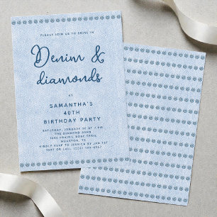 Invitación Denim y Diamonds Blue Jeans 40 cumpleaños Fiesta