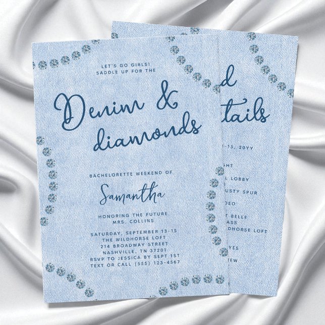 Invitación Denim y Diamonds Blue Western Bachelorette Party (Denim and Diamonds Blue Western Bachelorette Party Invitation)