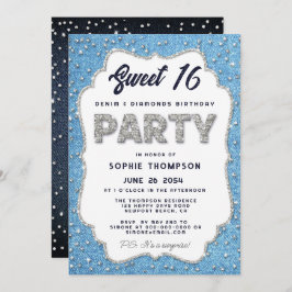 Invitación Denim y Diamonds Purpurina Frame Sweet 16 Fiesta