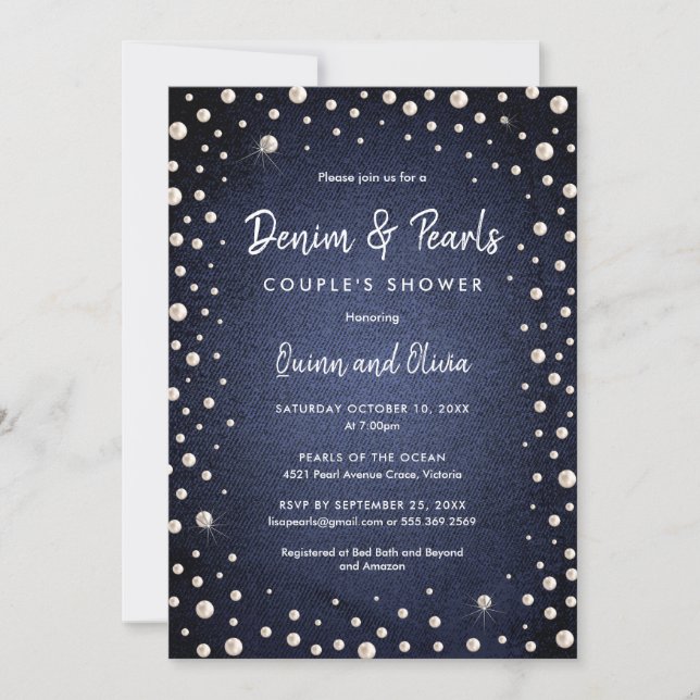 Invitación Denim y Perlas (Anverso)