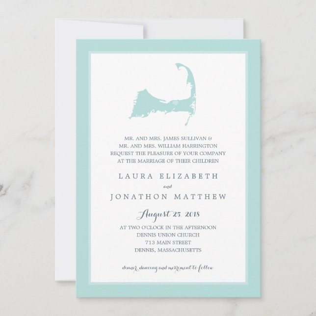 Invitación Denniist Cape Cod Map Seaglass Green | Boda (Anverso)