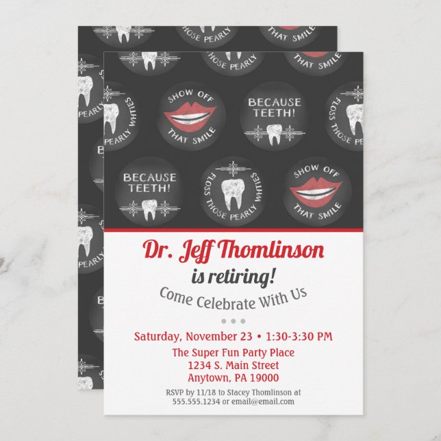 Invitación Dentit Retirement Invitation Chalkboard Dental (Anverso / Reverso)