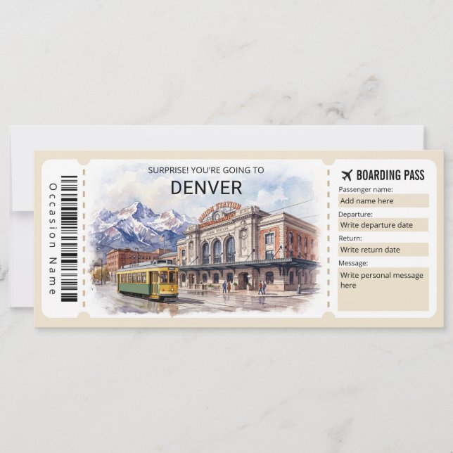 Invitación Denver Colorado Trip Boarding Pass Ticket (Anverso)