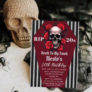 Invitación DEP 20s Calavera y Rosas Rojas Cumpleaños Gótico 3