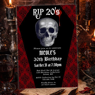 Invitación DEP 20s Cráneo Gótico Muerte a mis 20s Cumpleaños 