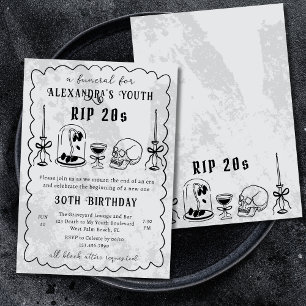 Invitación DEP 20s Garabato de Piedra Funeral Aspecto Cumplea