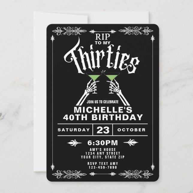 Invitación DEP a mis 30 A la moda Gótico Cumpleaños 40 (Anverso)