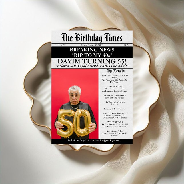 Invitación DEP a mis 40 Funny Newspaper Cumpleaños 55 (Subido por el creador)