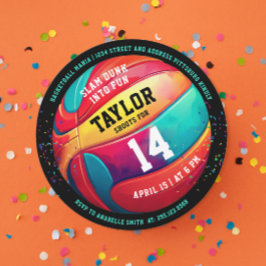 Invitación Deporte Colorido Genial Fiesta de Baloncesto Negro