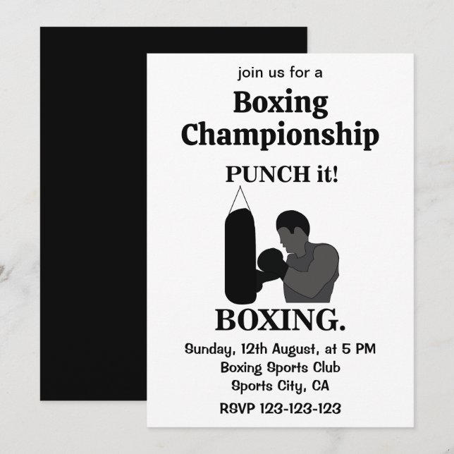 Invitación Deporte de Boxeo Golpea Deporte de Boxeo (Anverso / Reverso)