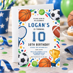 Invitación Deporte Estrella 10 Cumpleaños Fiesta de Niño