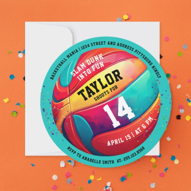 Invitación Deporte Genial Slam Dunk Azul Acuático Baloncesto  (Subido por el creador)