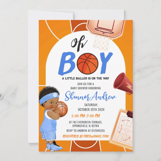 Invitación Deporte masculino Baby Shower de básquet (Anverso)
