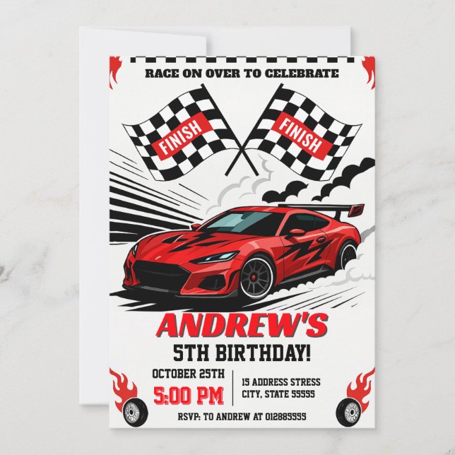 Invitación Deporte moderno personal Race Car Birday for boy (Anverso)